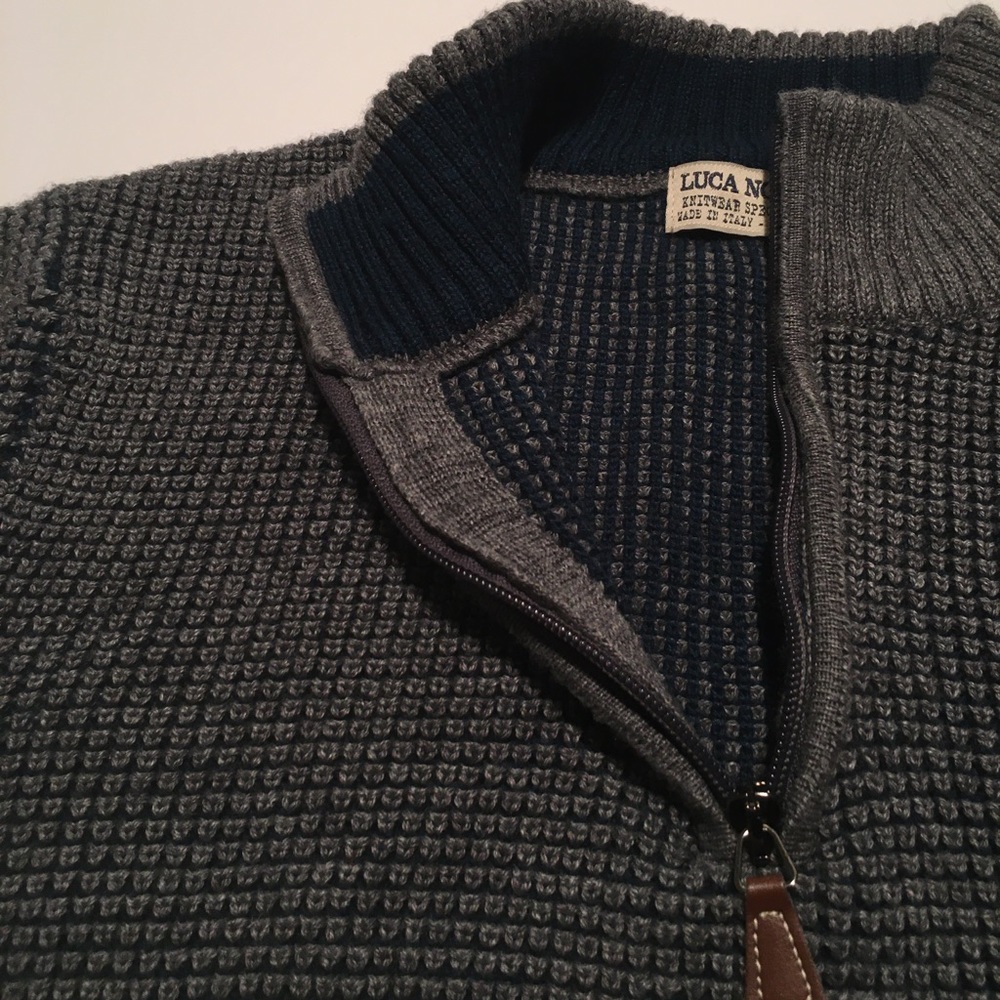 Luca Nobili Knitted Zip Up Sweater High Neck Gray Navy Wool - Picture 3 of 7